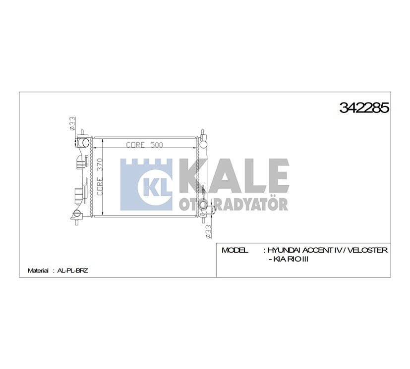 RADYATÖR SU ACCENT 11=> BLUE / I-20 12=> 1.2 / RIO 12=> 1.2-1.4 BENZİNLİ M-T BRAZING