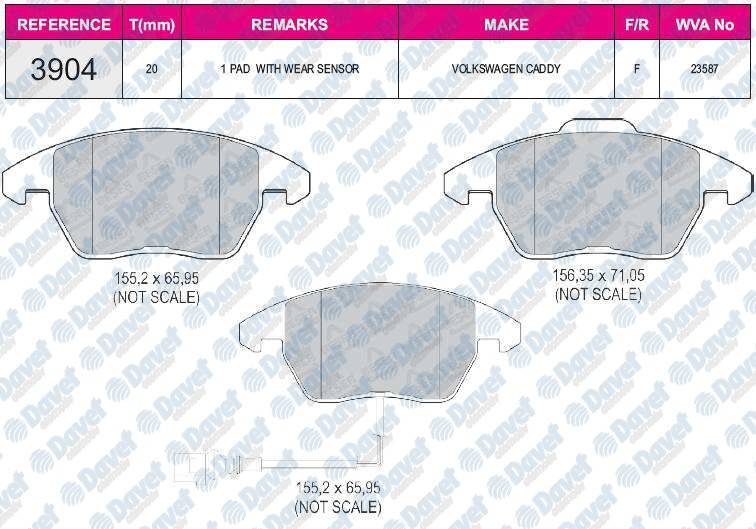 FREN BALATASI ON FISLI WVA 23588 GOLF V-VI TOURAN  CADDY III 04-> JETTA PASSAT 05-> POLO 09-> AUDI A3 1.6 1.9TDI OCTAVIA SUPERB ROOMSTER