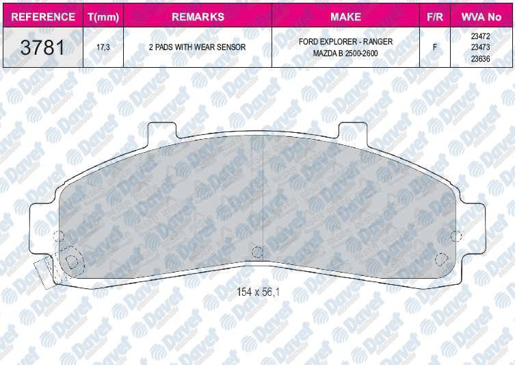 FREN BALATASI ON WVA 23472 FORD EXPLORER 99-02 MAZDA B2500 2600