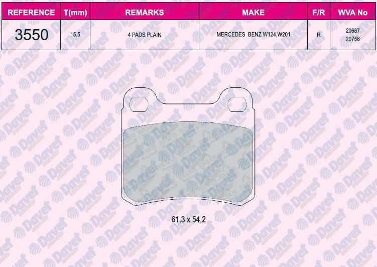 FREN BALATASI ARKA WVA 20687 C-SERISI W202 C180 C200 C220 93>00/S202 W124 86>93/S124 C124 W126 W201