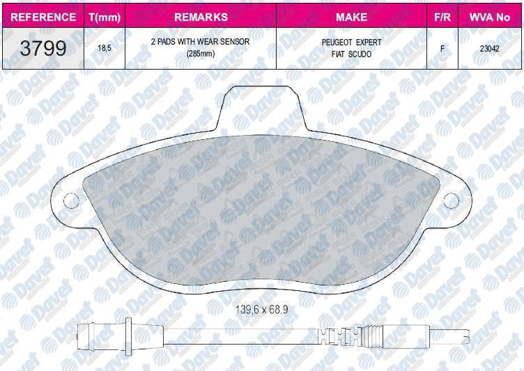 FREN BALATASI ON WVA 23042 FIAT SCUDO 1.6IE 1.9D TD 94->