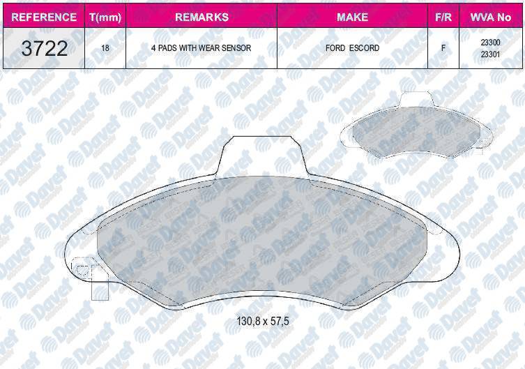 FREN BALATASI ON WVA 23300 FORD ESCORT CLASSIC10/98-07/00 ESCORT VII GAL AAL ABL AFL ANL ALL 02/95-02/99