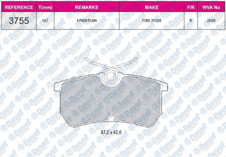 FREN BALATASI ARKA WVA 23353 FORD FIESTA 2012-> FIESTA V 05-08 FIESTA VI 2009-> FOCUS 98-05 DAW DBW DFW DNW