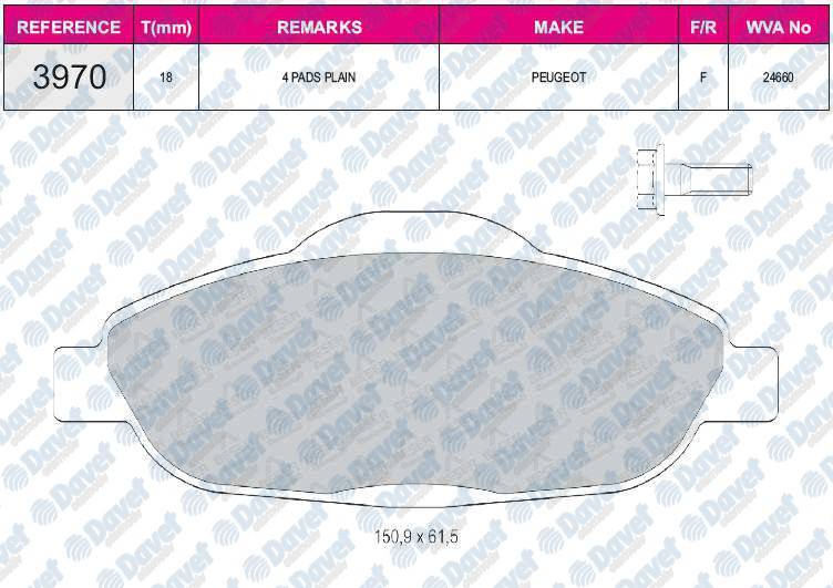 FREN BALATASI ON WVA 24660 PEUGEOT P308 1.4 1.6 1.6HDI 07->