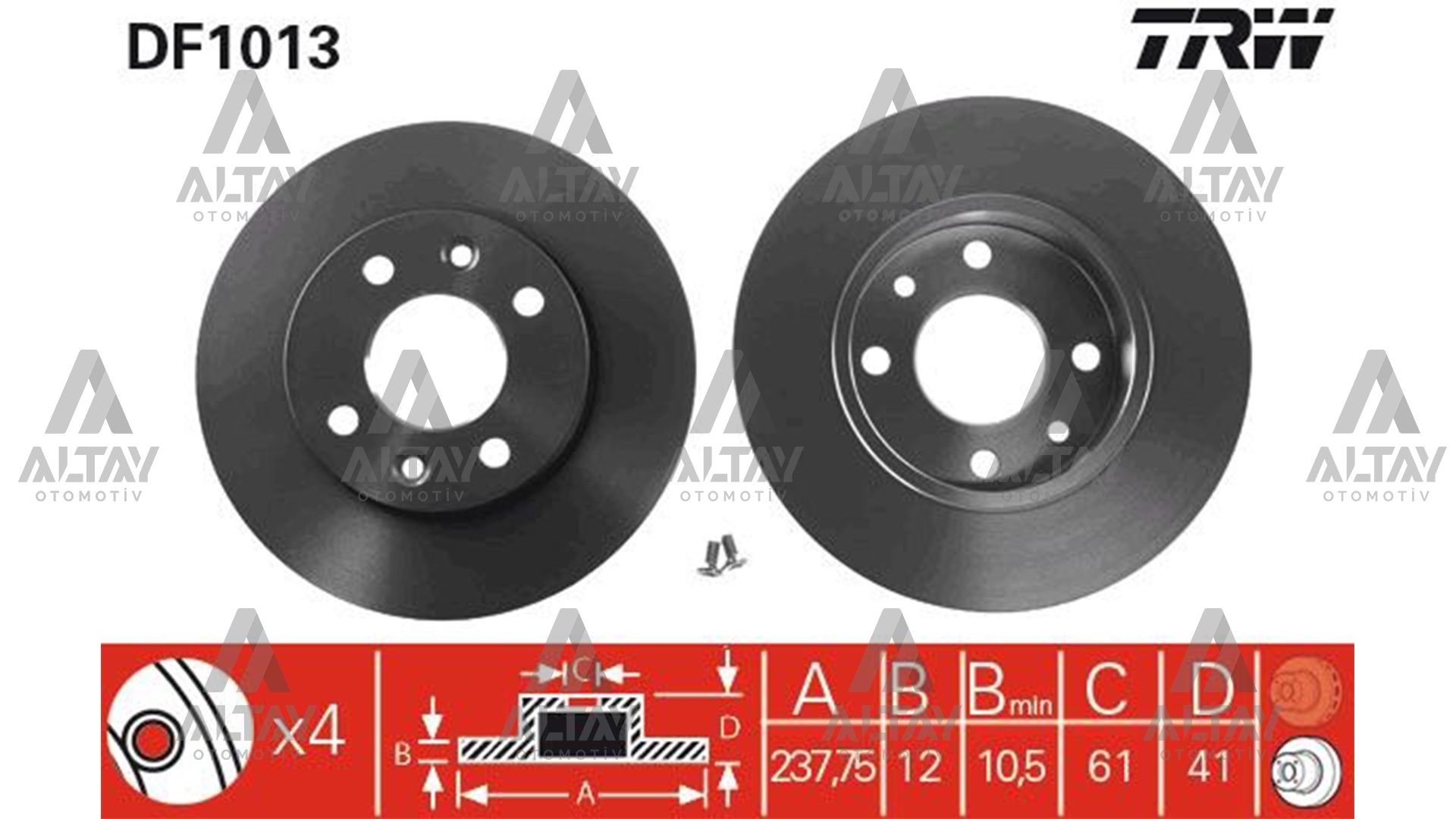 FREN DİSKİ R9   85-00 / R11 85-00 / R19 88-00 / EXPRESS 85-98 / TWINGO I 96-07 / ÖN DÜZ 238-4 (SET)