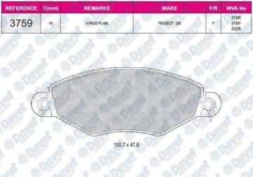 FREN BALATASI ON WVA 23205 PEUGEOT P206 1.4 1.4HDI 1.6 98-> 130.7x47.6x18mm
