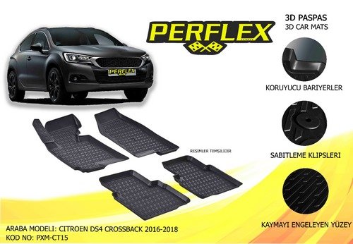 (PXM-CT15) PERFLEX 3D X-MAT HAVUZLU PASPAS SİYAH CITROEN DS4 CROSSBACK 2016-2018 3D X-MAT 5 PCS