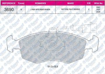 FREN BALATASI ON WVA 23228 FIAT DOBLO 223 1.2I 1.6I 16V 1.9D 1.9JTD 10/01-11/02 PALIO WEEKEND 178BX178DX04/96- 1.2 I 178DX.G1A 04.1996-02.2001 1.4 I 1.4 I KAT 04.1996-06.1998 1.6 I 16V 178DX.D1A 04.1996-02.2001