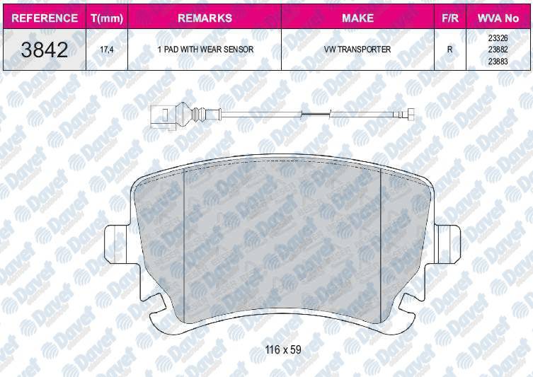 FREN BALATASI ARKA WVA 23326  TRANSPORTER T5  AUDI A6 2003->