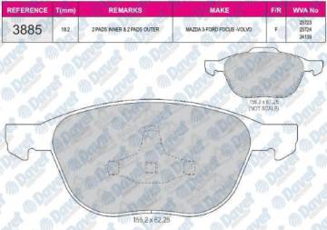 FREN BALATASI ON WVA 23723 FORD C-MAX 2007-> C-MAX II 2010->  FOCUS C-MAX 03-07 FOCUS II 2004-> FOCUS III 2011-> GRAND C-MAX 2010-> KUGA I 2008-> KUGA II 2013-> VOLVO C30 06-12 C70 II 2006-> S40 II 2004-> V50 2004-> MAZDA 3 0