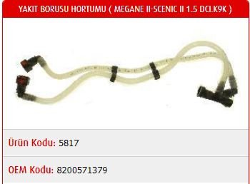 YAKIT BORUSU HORTUMU MEGANE II-SCENIC II 1.5 DCI.K9K