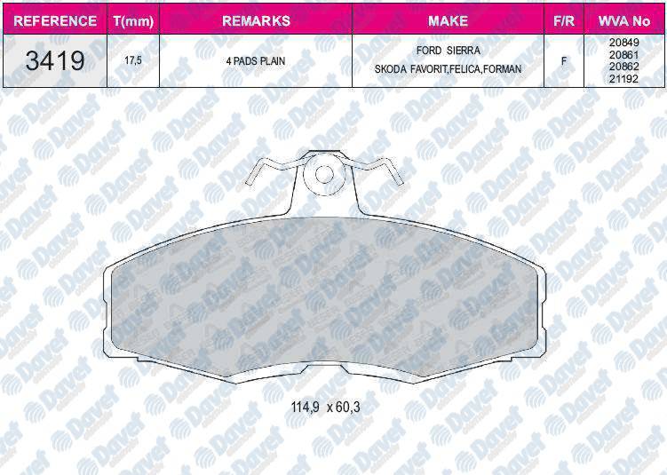 FREN BALATASI ON WVA 20861 SKODA FAVORIT FELICIA FORMEN PICKUP 1.9D 89->
