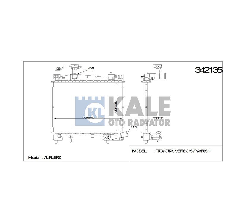 RADYATÖR SU YARIS 10-16 1.33 BENZİNLİ 16mm M-T BRAZING