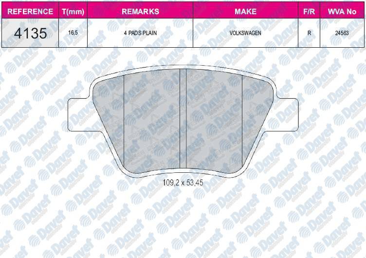 FREN BALATASI ARKA WVA 24563 GOLF VI 2.0TDI 2.0TFSI 09-> SUPERB 2.0TDI 08->  LEON 05->