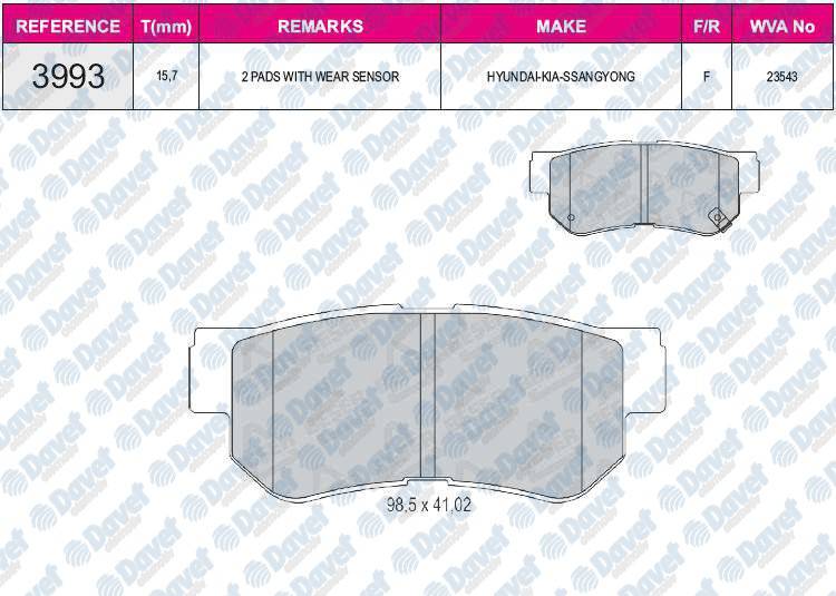 FREN BALATASI ARKA WVA 23543 KIA SPORTAGE HYUNDAI GETZ 00-> SANTAFE 06-10