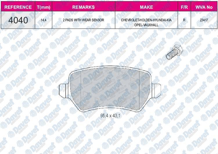 FREN BALATASI ARKA WVA 23417 OPEL ASTRA H 1.4 1.6 04=> HYUNDAI IX20 1.4 16V 1.4CRDI 16V 1.6 16V 2010=>