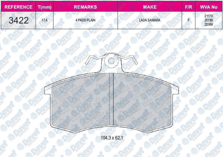 FREN BALATASI ON WVA 21170 LADA SAMARA 1.1 1.3 1.5