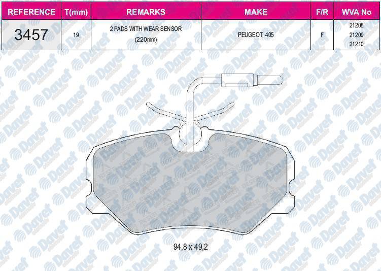 FREN BALATASI ON WVA 21208 PEUGEOT P405