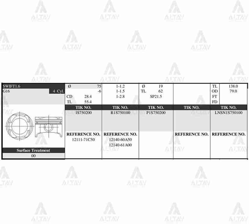 PİSTON TAKIM VITARA 1.6L 16V / 89-99 / 75.50mm / G16B / 0.50
