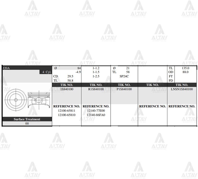 PİSTON TAKIM GRAND VITARA 98-05 J20A / J18A STD 0,50
