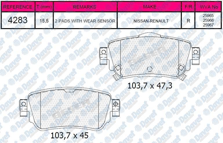 Arka Fren Balatası Qashqaı 2013> Renault Kadjar 2015>