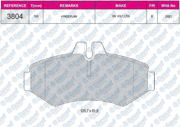 FREN BALATASI ARKA WVA 23021 VOLKSWAGEN VW LT35 WOLT 2.8TDI MERCEDES G SERISI W46102/90- G SERISI W463 09/89- SPRINTER 2-T 901 90202/95-