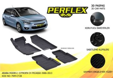 (PXM-CT28) PERFLEX 3D X-MAT HAVUZLU PASPAS SİYAH CITROEN C4 PICASSO 2006-2013 3D X-MAT 5 PCS