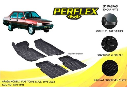 PERFLEX 3D X-MAT HAVUZLU PASPAS ÇEŞİTLERİ SİYAH FIAT TOFAŞ D.K.Ş. 1978-2002 3D X-MAT 5 PCS
