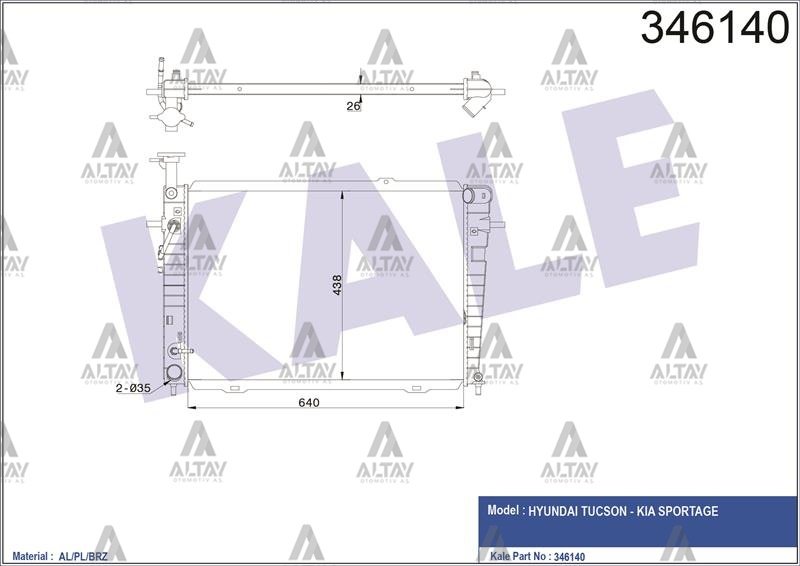 RADYATÖR SU TUCSON 04-10 / SPORTAGE 04-10 2.0 BENZİNLİ / 16mm A-T BRAZING