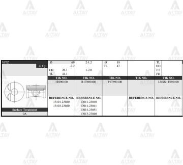 PİSTON TAKIM YARIS 1.0L / 03-06 / 1SZ-FE / 69.50mm / 0.50
