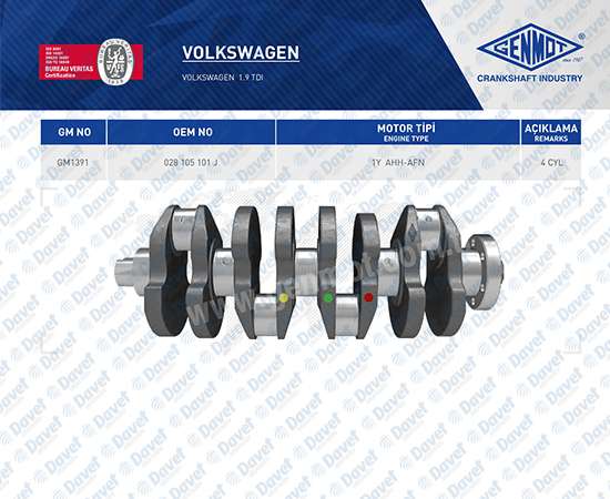 KRANK VOLKSWAGEN 1Y AHH-AFN MOTOR 1.9TDI