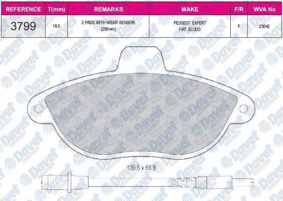 ON FREN BALATASI JUMPY SCUDO EXPERT DW8B (FISLI) 00> P806 EVASION 1.8 8V
