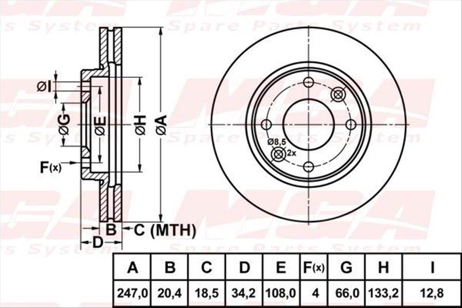 FREN DISK ON HAVA KANALLI 247-4 ( PEUGEOT: 106 306 1.4 96 - 04 / CITROEN: SAXO 96 - 04)