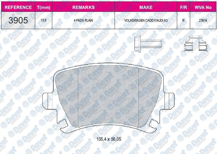 FREN BALATASI ARKA WVA 23914 GOLF IV GOLF V CADDY PASSAT AUDI A3 A4 A6 03->