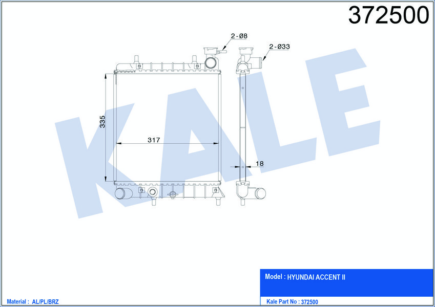 MOTOR SU RADYATORU HYUNDAI ACCENT 1,3 1,5 00 05 MANUEL (335×317×16)