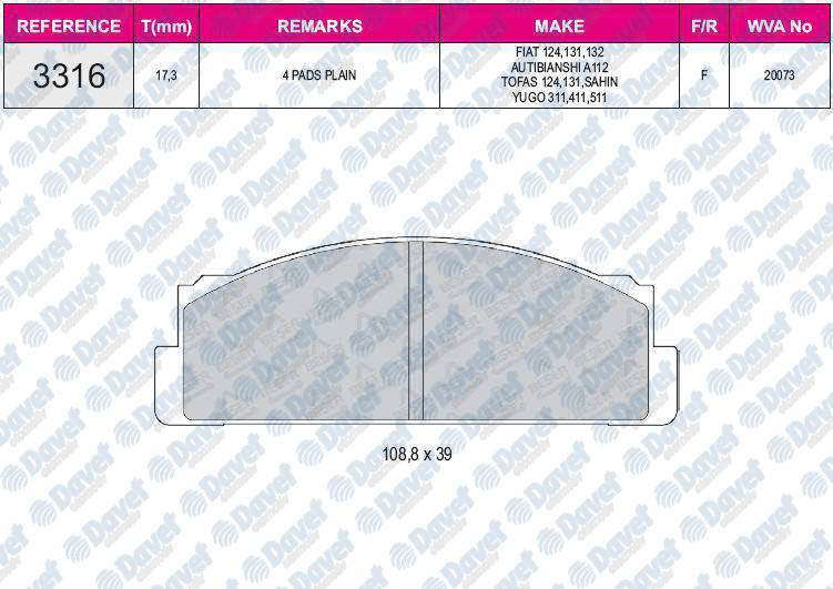 FREN BALATASI ON WVA 20073 M131 DKS 10/74-12/86