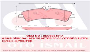Arka Fren Balatası Cıft Teker Crafter Sprınter 2,5Tdı 06>