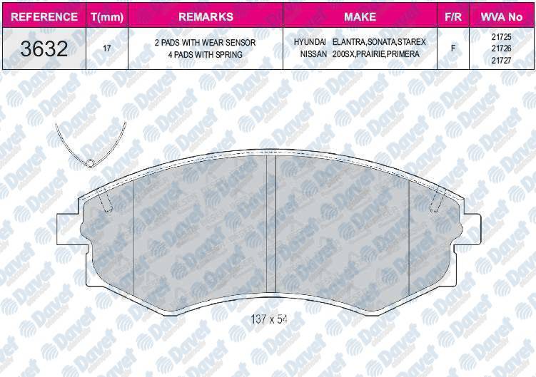 Fren Balatası On Shımlı Wva21725 Lantra I-Iı 90-00 Sonata Iı-Iıı-Iv 88-01