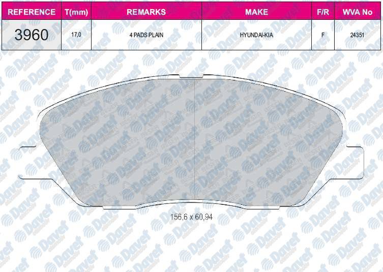 FREN BALATASI ON WVA 24351 SANTA FE 06-10 SORENTO 11-12