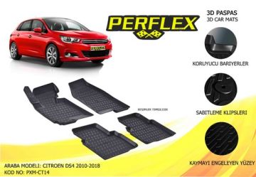 PERFLEX 3D X-MAT HAVUZLU PASPAS ÇEŞİTLERİ SİYAH CITROEN DS4 2010-2018 3D X-MAT 5 PCS