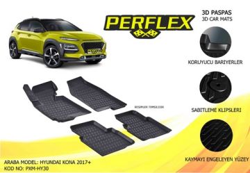 PERFLEX 3D X-MAT HAVUZLU PASPAS ÇEŞİTLERİ SİYAH HYUNDAI KONA 2017+ 3D X-MAT 5 PCS