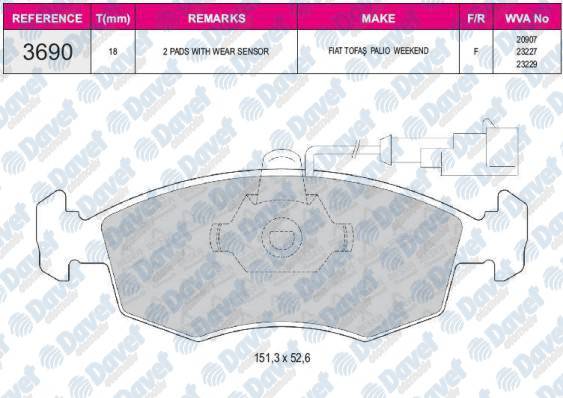 FREN BALATASI ON WVA 23228 FIAT DOBLO 223 1.2I 1.6I 16V 1.9D 1.9JTD 10/01-11/02 PALIO WEEKEND 178BX178DX04/96- 1.2 I 178DX.G1A 04.1996-02.2001 1.4 I 1.4 I KAT 04.1996-06.1998 1.6 I 16V 178DX.D1A 04.1996-02.2001