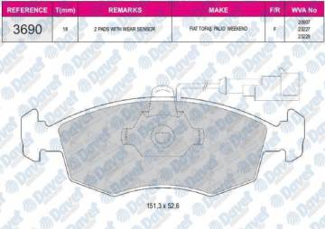 FREN BALATASI ON WVA 23228 FIAT DOBLO 223 1.2I 1.6I 16V 1.9D 1.9JTD 10/01-11/02 PALIO WEEKEND 178BX178DX04/96- 1.2 I 178DX.G1A 04.1996-02.2001 1.4 I 1.4 I KAT 04.1996-06.1998 1.6 I 16V 178DX.D1A 04.1996-02.2001