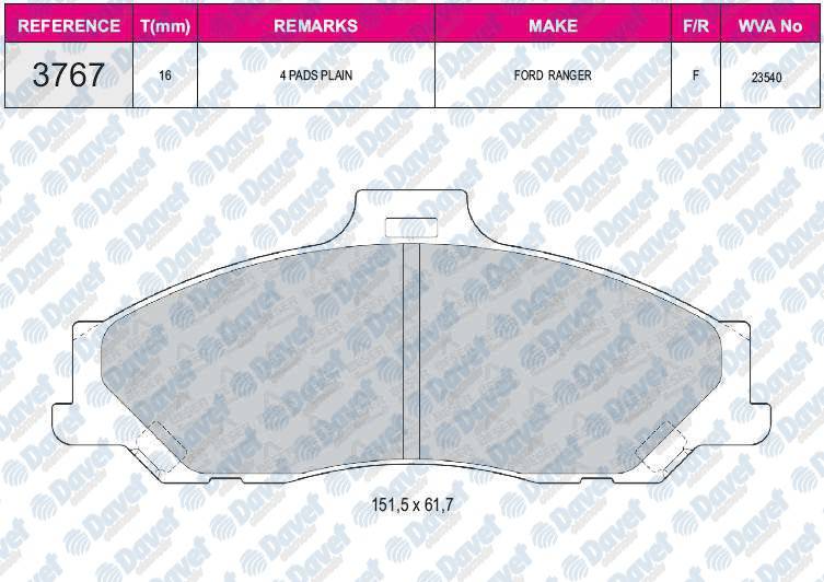 FREN BALATASI ON WVA 23540 FORD RANGER 02->