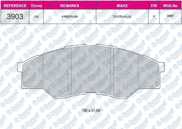 FREN BALATASI ON TOYOTA HILUX III PICKUP 2.5D 06->