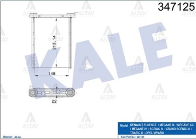 RADYATÖR KALORİFER FLUENCE 10-12 / MEGANE III 08-15 / VIVARO 14=> / SCENIC III 09=> / TRAFIC III 14=> BRAZING