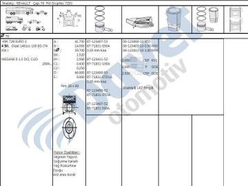 PISTON + SEGMAN 050 76MM MEGANE II CLIO 1.5DCI K9K 728 EURO3 -20.00MM KISA