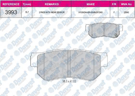 ARKA FREN BALATASI DISK ELANTRA 06 10 / GETZ 02 11 / MATRIX / SANTAFE 01 06 / SONATA 98 05 / SONATA 05 07 / TUCSON 04 08 / SPORTAGE 04 10 (KNE) / CARENS 06> / MAGENTIS 04 10
