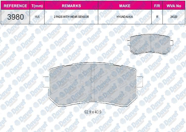 FREN BALATASI ARKA WVA 24320 HYUNDAI ACCENT ERA 07-11 I20 08-15 I30 07-12 IX20 10-> IX35 10-> SONATA 10-14 CEED 06-12 CERATO 08-> RIO 05-> SPORTAGE 04-11