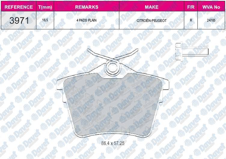 FREN BALATASI ARKA WVA 24765 P308 1.4 1.6 16V 2.0HDI 16V 2007